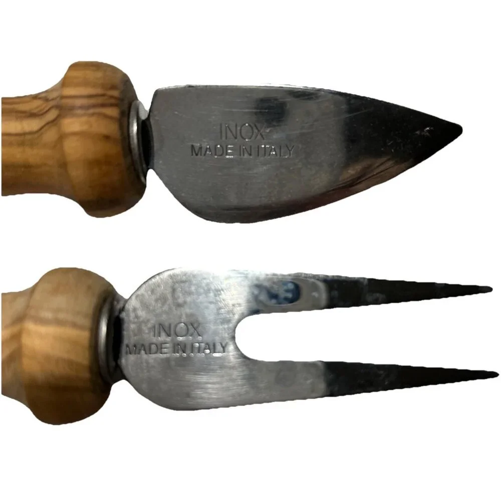 Olive Wood Cheese Knife Pick gift Set Mediterranean Italian Stainless Blade